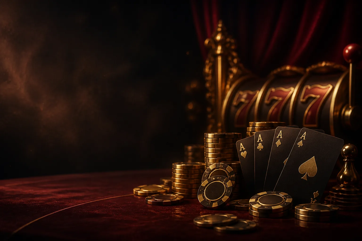 TA777 brand atmosphere — gold chips and casino mood lighting